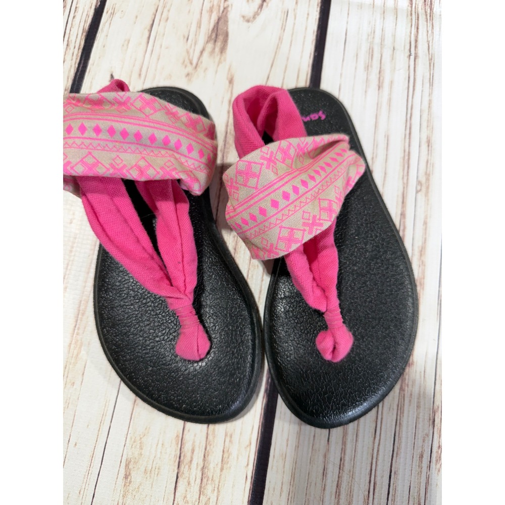 Sanuk Kids Yoga Sling Pink Geometric Tribal Print Sandals Girls Size 11/12